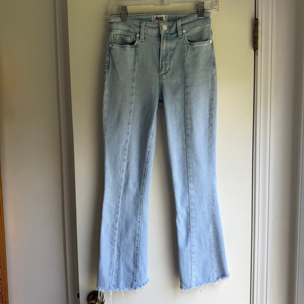 PAIGE Colette Crop Flare Jeans Light Wash Seamed Raw Hem Womens Size 25